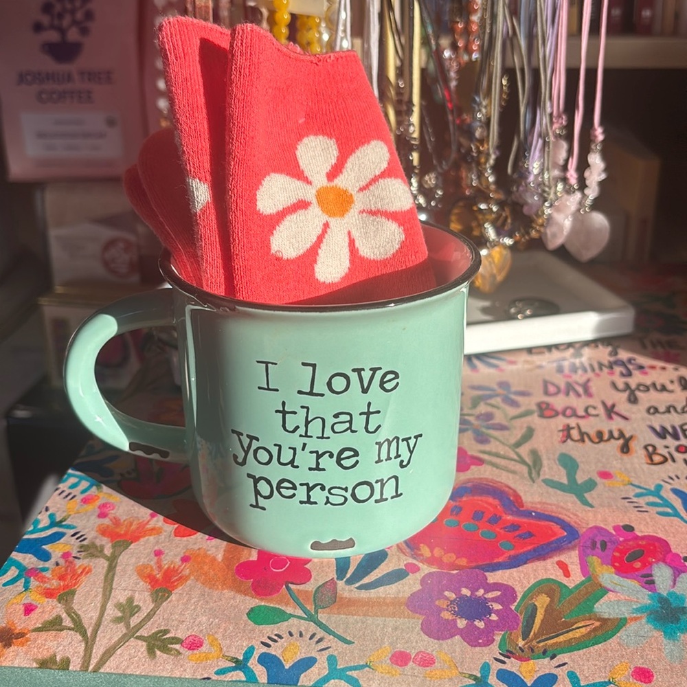 Cup and sock gift set. Tell me which cup you want with the socks